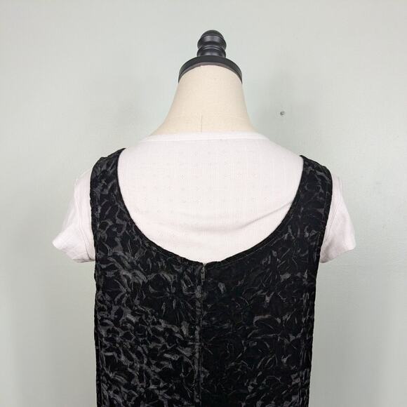 Velvet Mini Dress 8 Black Burnout Sleeveless Cocktail Floral Short Vintage 90s - Picture 5 of 8